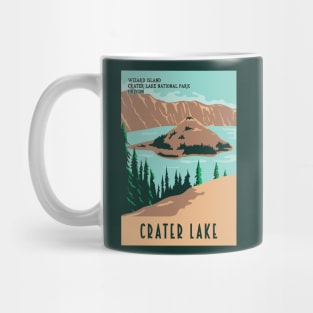 WPA Poster of Crater Lake National Park with Wizard Island and Phantom Ship Mug